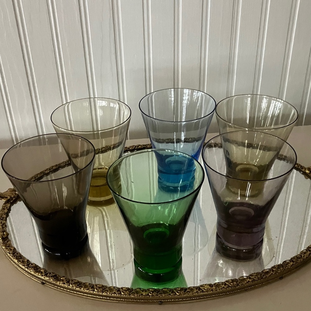 Vintage Old Fashion Colored Glasses Set of 6